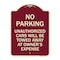 Signmission No Parking Unauthorized Cars Will Towed Away Owners Expense Alum Sign, 18" L, 24" H, BU-1824-23648 A-DES-BU-1824-23648 - alternate 1